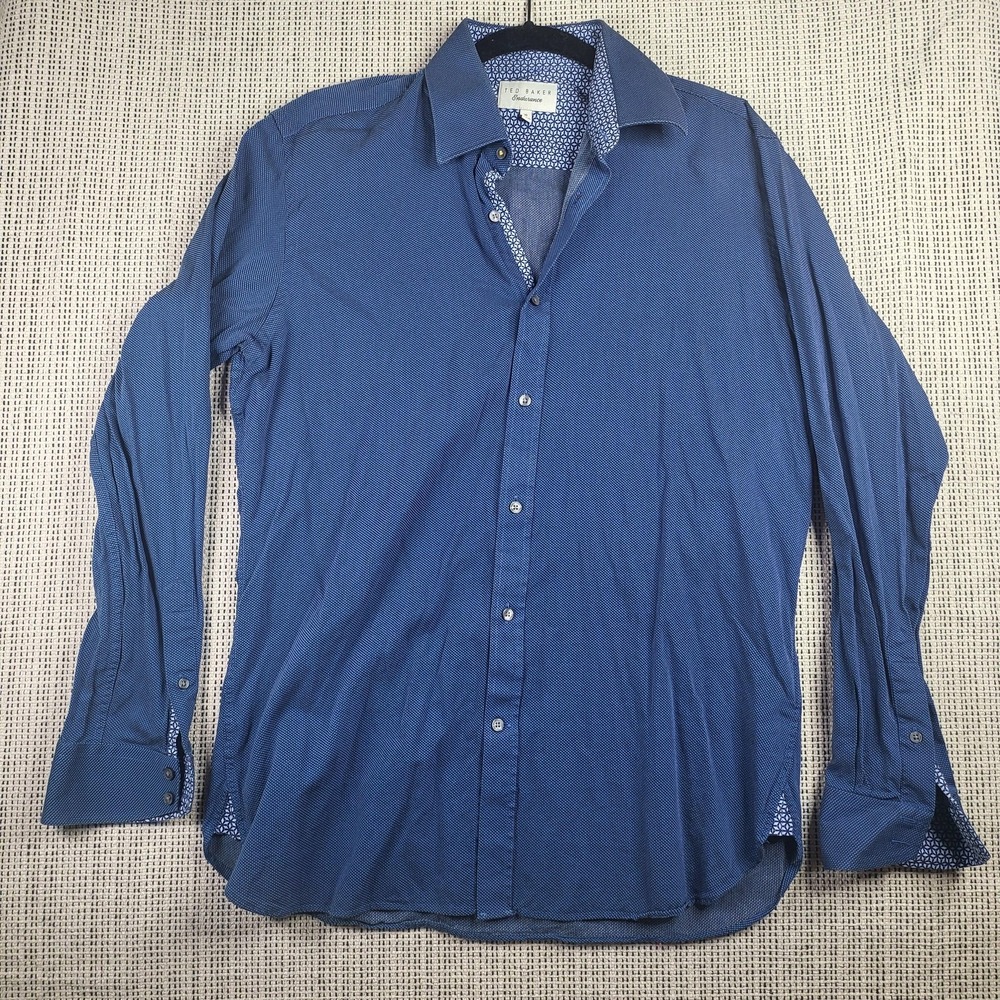 Ted Baker Endurance Shirt Mens 16 34/35 Button Down Long Sleeve Geometric Trim